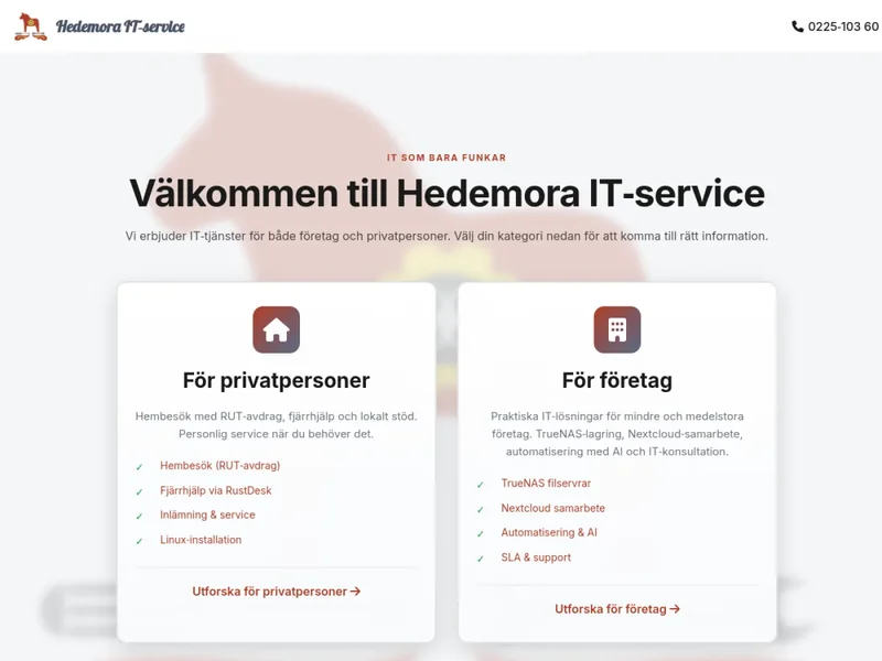 Hedemora IT-service webbplats